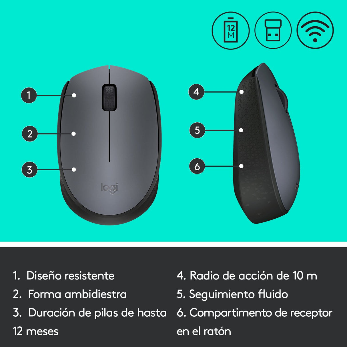 EAN 5099206062887 - Logitech M170 Grey-K ratón Oficina Ambidextro RF inalámbrico Óptico 1000 DPI imagen 12