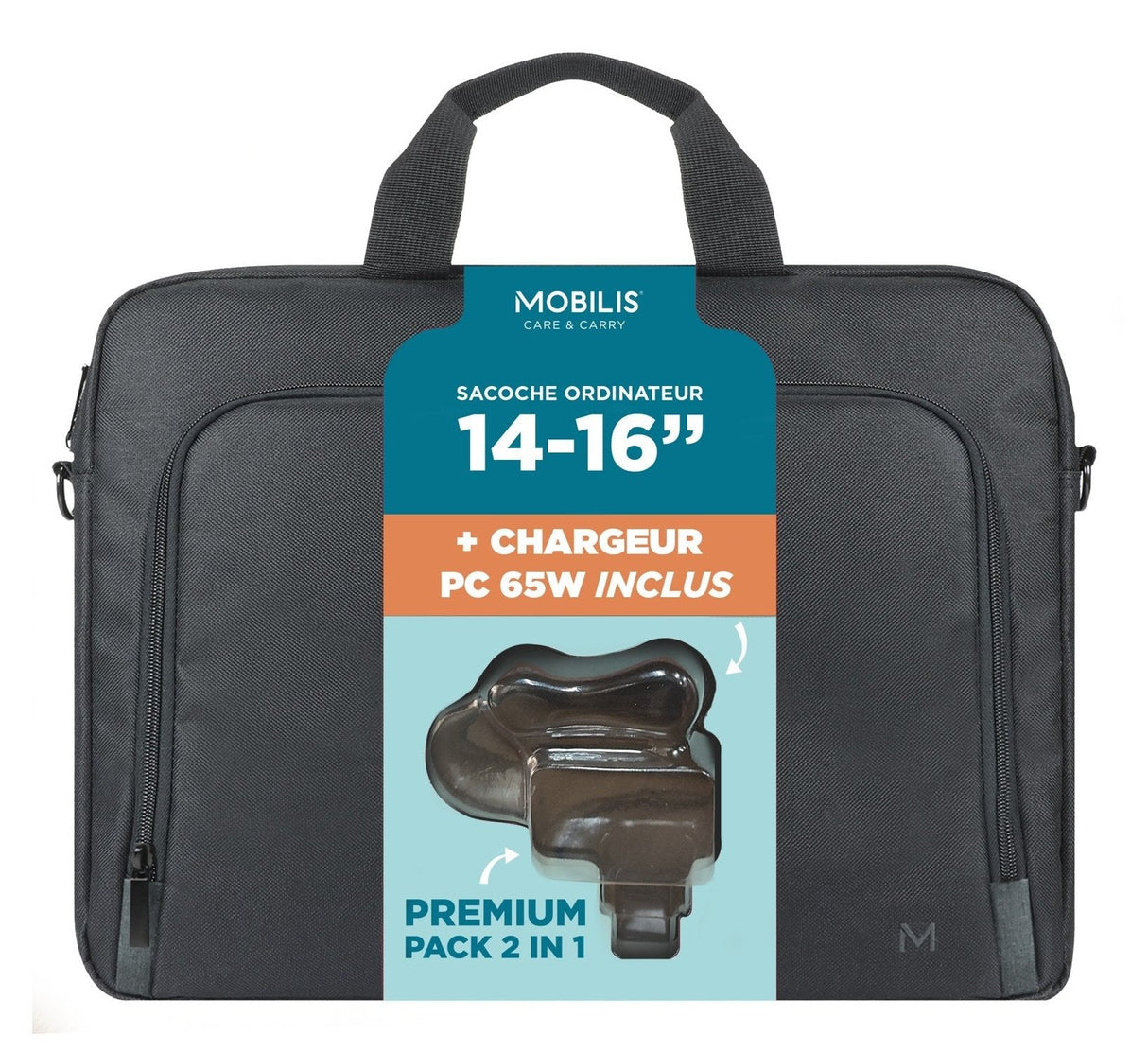 Mobilis Theone Briefcase Toploading 14-16"+65w Laptopcharger