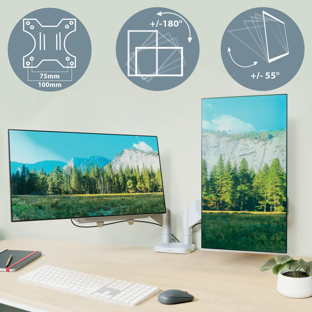 Leitz Ergo Dual Monitor Arm Gris, 1120x110x600