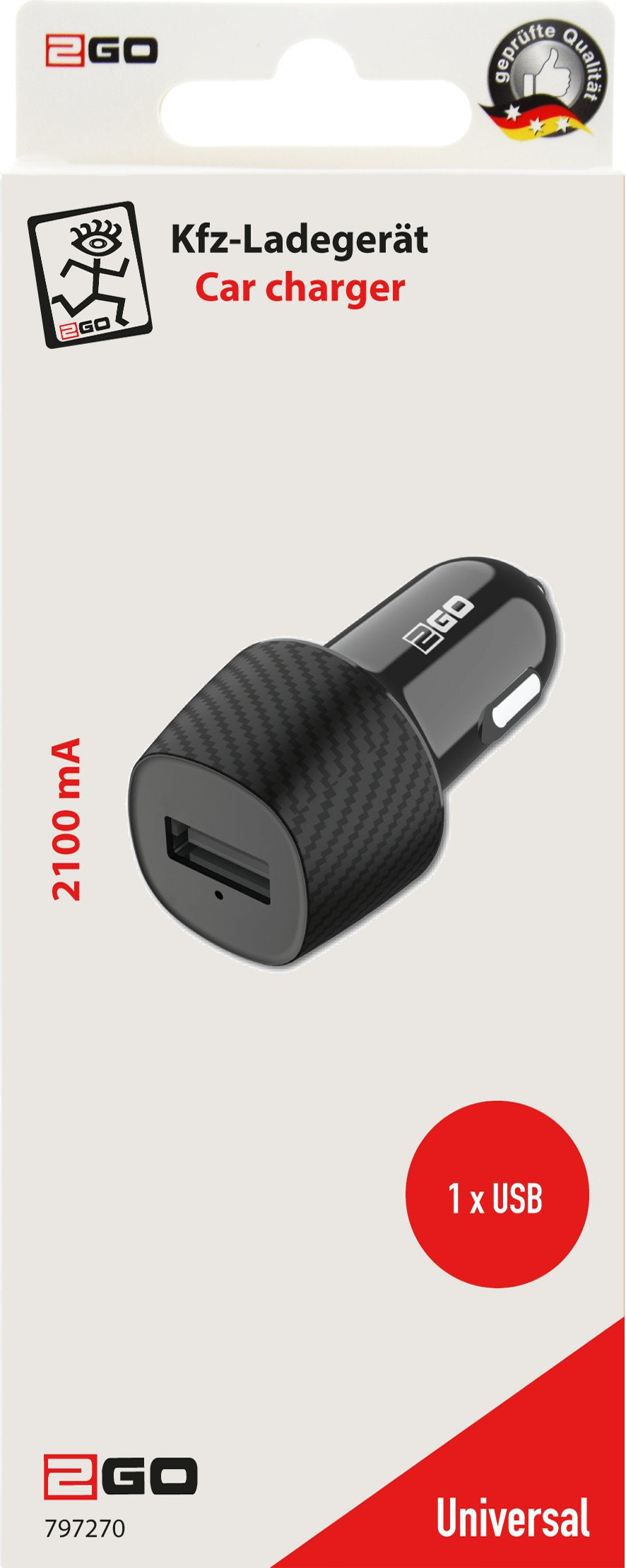 2go Charger 12v 1xusb 2a Negro