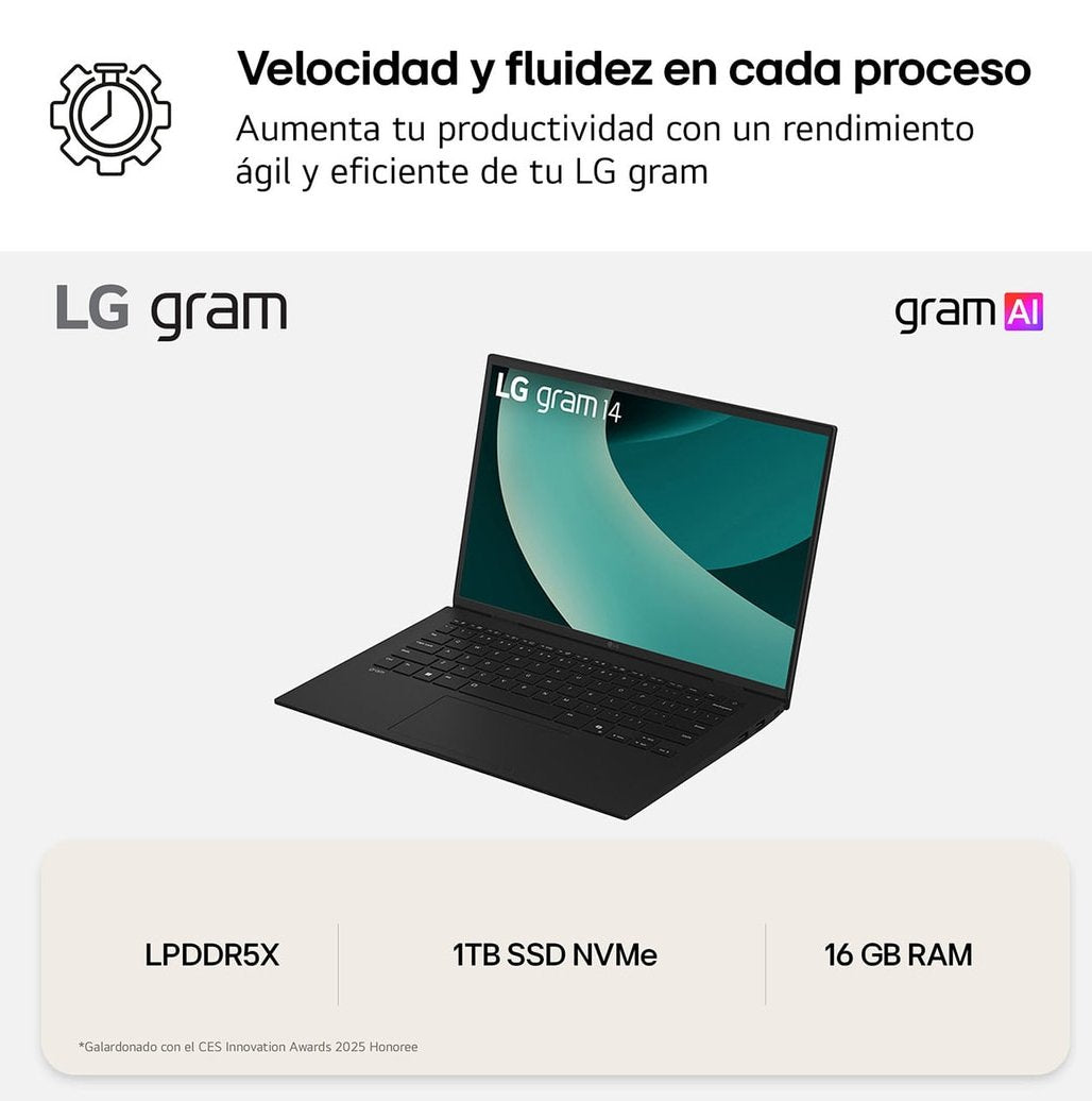 EAN 8806096454633 - LG Gram 14ZD90T Intel Core Ultra 7 255H Portátil 35,6 cm (14") WUXGA 16 GB LPDDR5x-SDRAM 1 TB SSD FreeDOS imagen 8