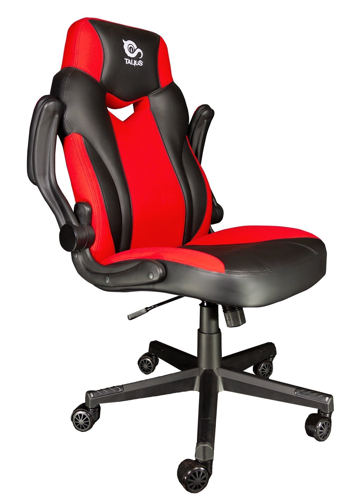 Talius Silla Crab Gaming Negr/Roja, Brazos Fijos, Butterfly, Base Metal, Ruedas 60mm Nylon, Gas C