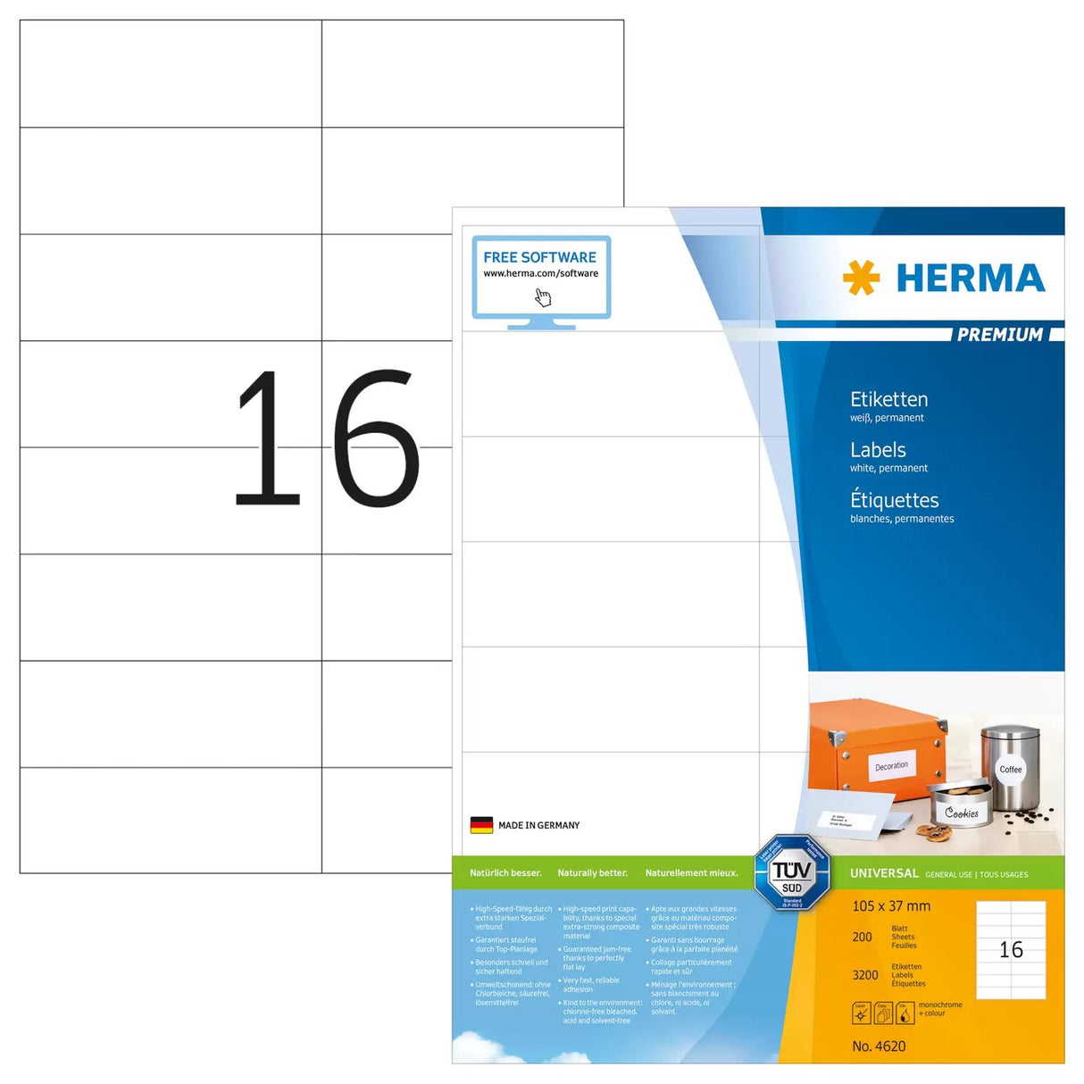 EAN 4008705046206 - HERMA 4620 etiqueta de impresora Blanco Etiqueta para impresora no adhesiva imagen 1