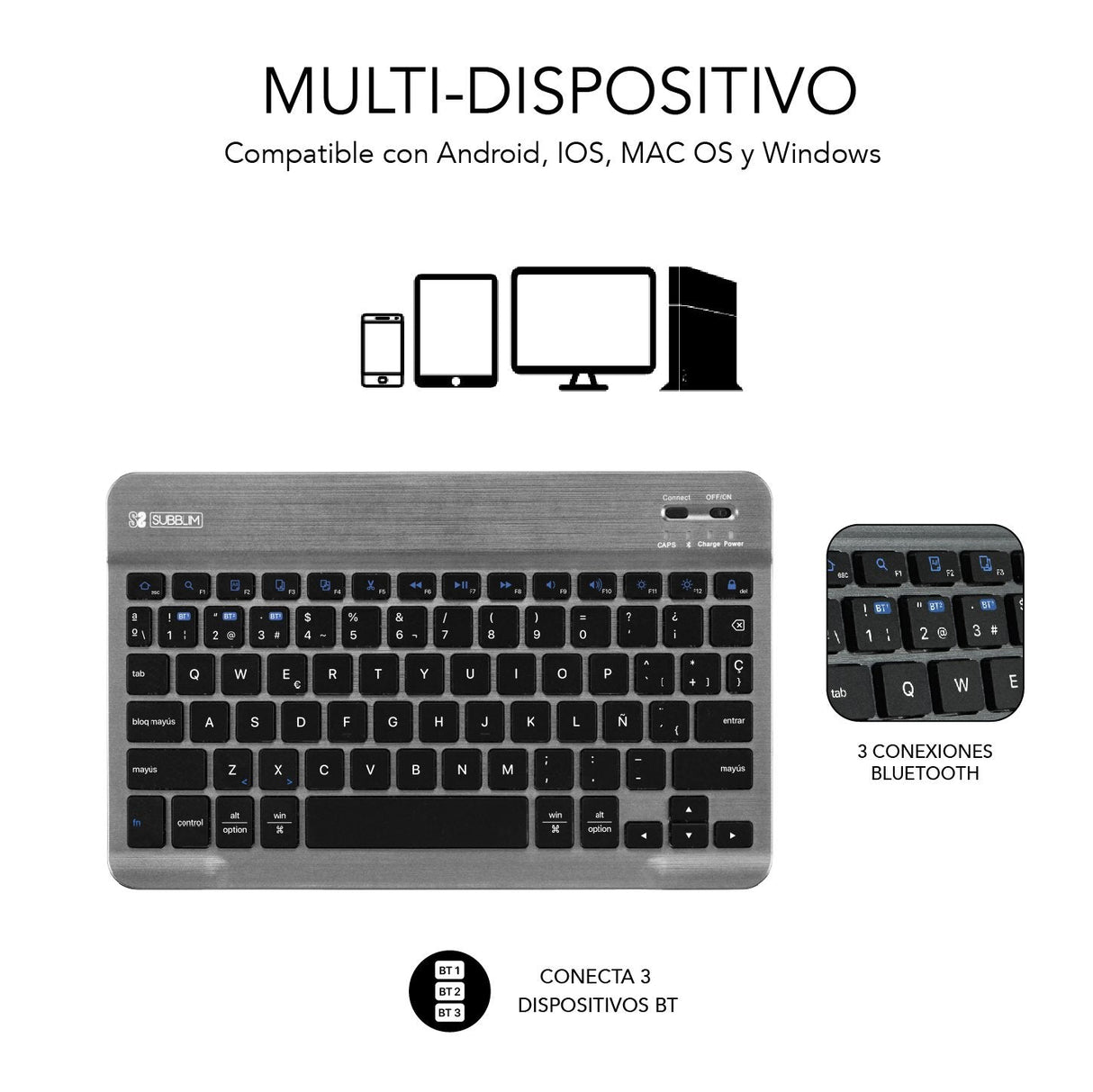 Funda Tablet Subblim Keytab Pro + Teclado Bluetooth Para Samsung Tab A8 10.5" X200/205 Black