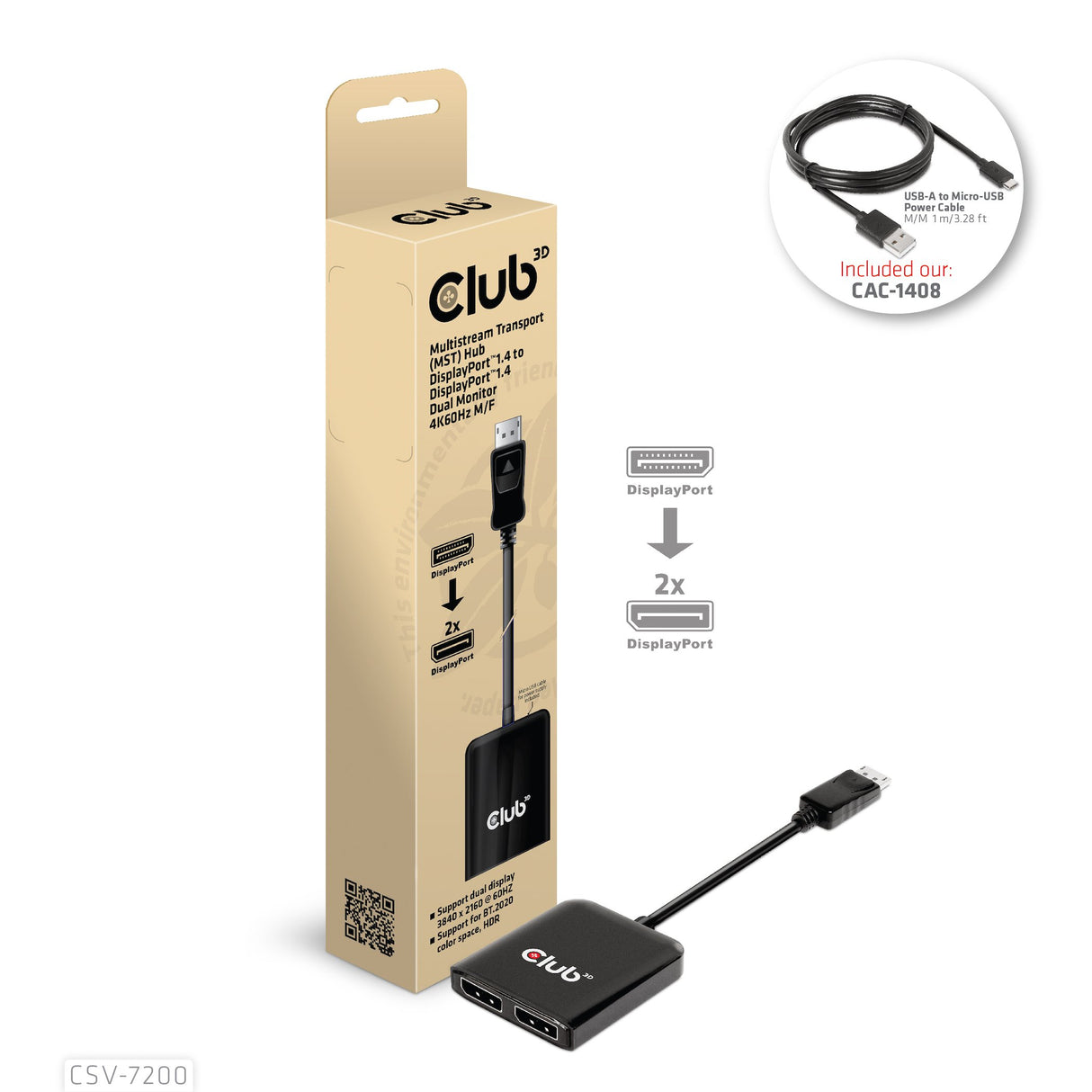 EAN 8719214471927 - CLUB3D Multi Stream Transport (MST) Hub DisplayPort 2x DisplayPort imagen 2