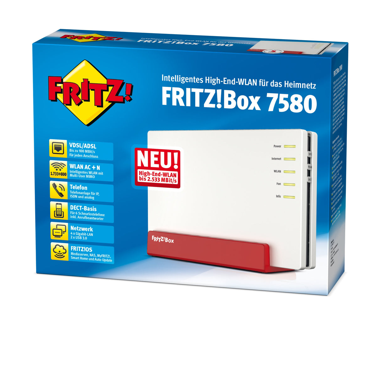 Avm Fritz! Box 7580 Wlan 2.533mbit Wlan Ac+N Con 1.733 + 800mbit S
