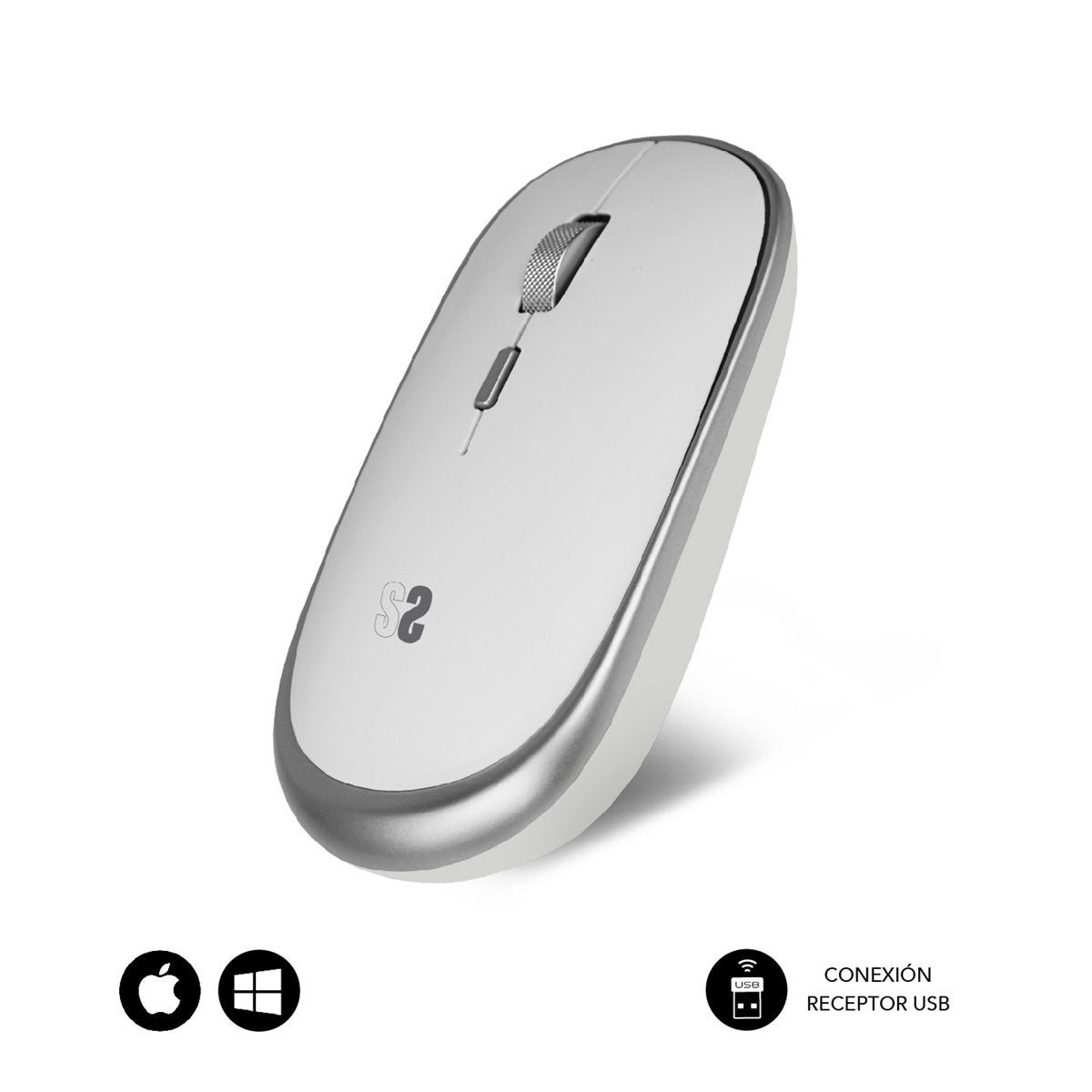 Raton Optico Wireless Mini Flat Silver Subblim Hasta 1600dpi/ Inalambrico/ Silent Click/ Ambidiestro