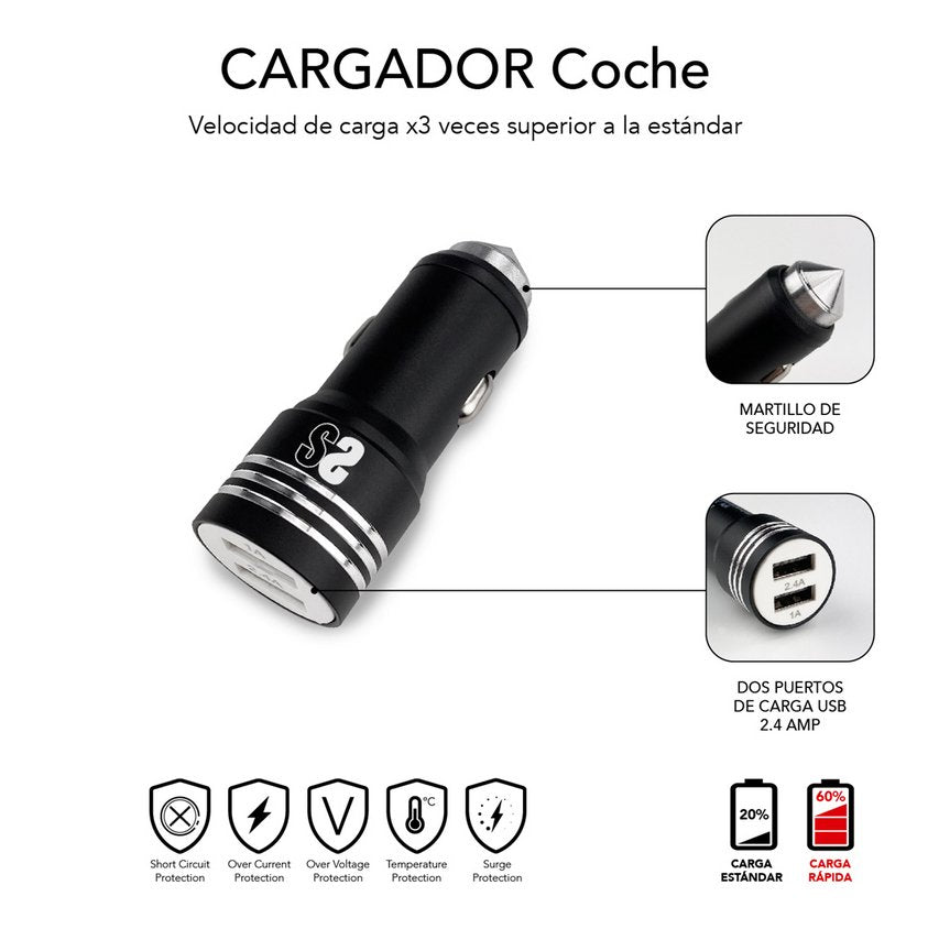 Cargador De Coche Subblim Sub-Chg-4cc002/ 2 Usb + Cable Usb 3 En 1/ 2.4a/ Negro