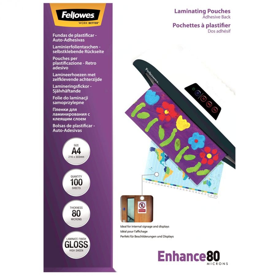 Fellowes Pack 100 Fundas Plastificar 80 Mic. Adhesivas A4