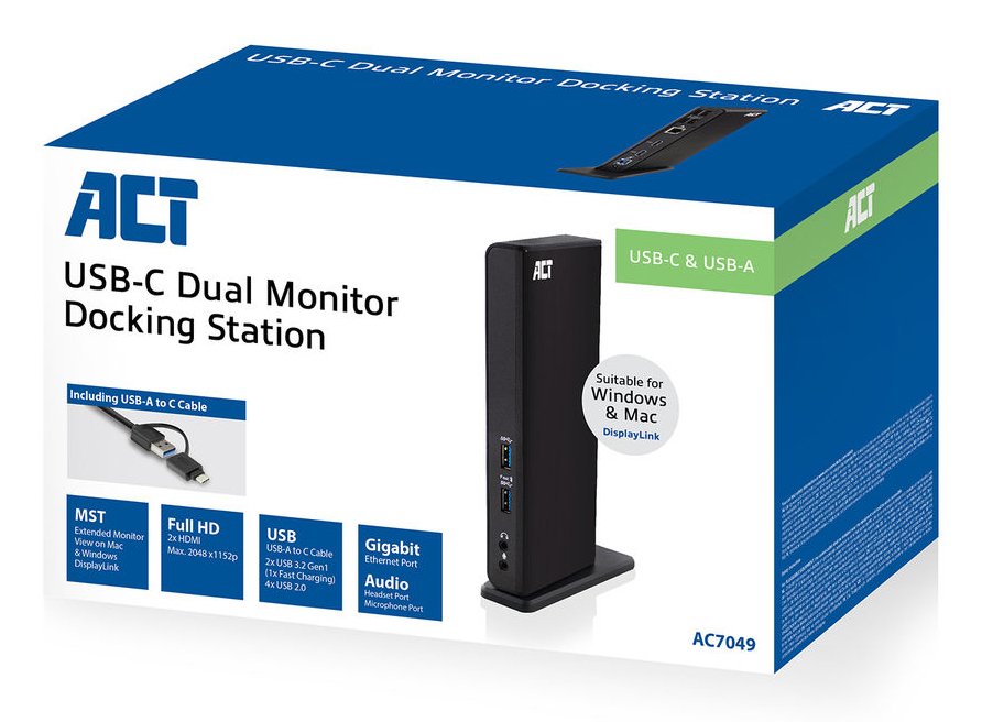 Docking Station Usb-C And Usb-A Displaylink 2x Hdmi 3x Usb-A 3.2 Gen 1 4x Usb-A 2.0 Gigabit Ethernet 3.5mm