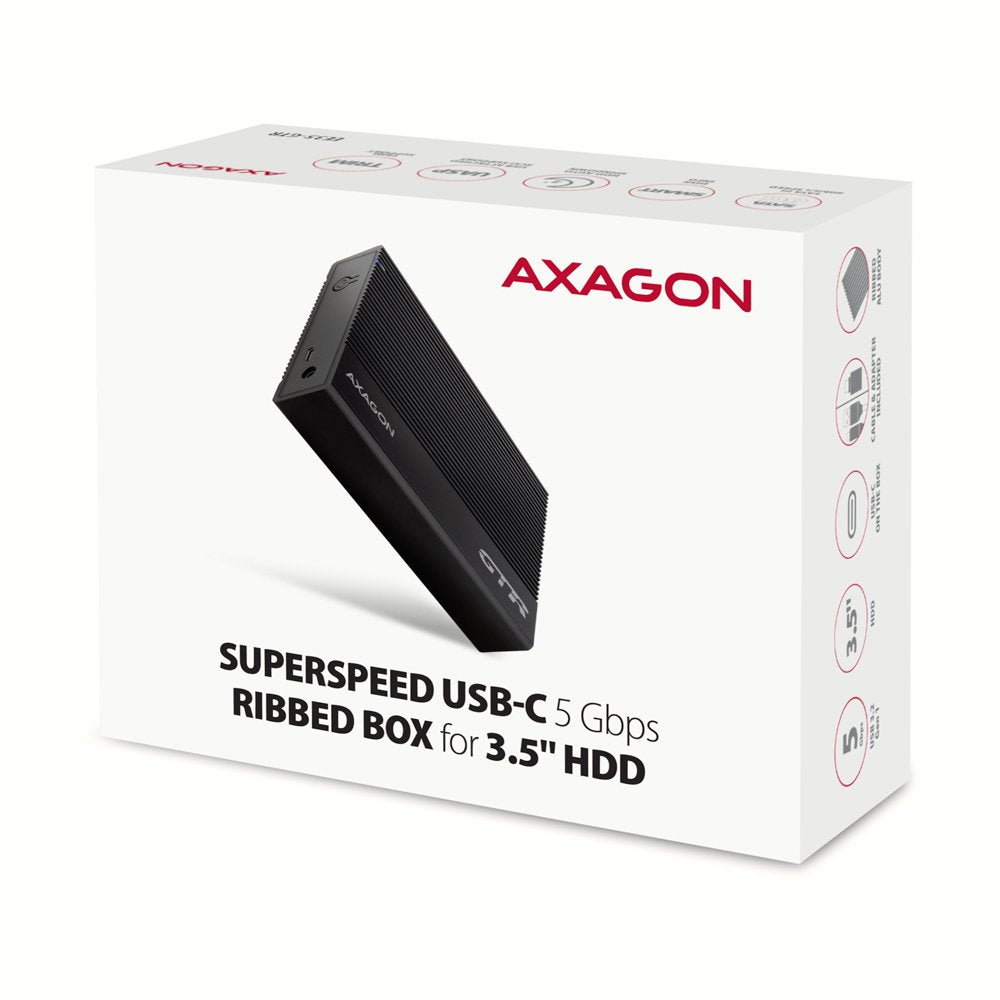 EAN 8595247906809 - Axagon EE35-GTR USB-C 5Gbps - SATA 6G, 3.5 RIBBED box BLACK - USB Typ C Caja de disco duro (HDD) Negro 3. imagen 8