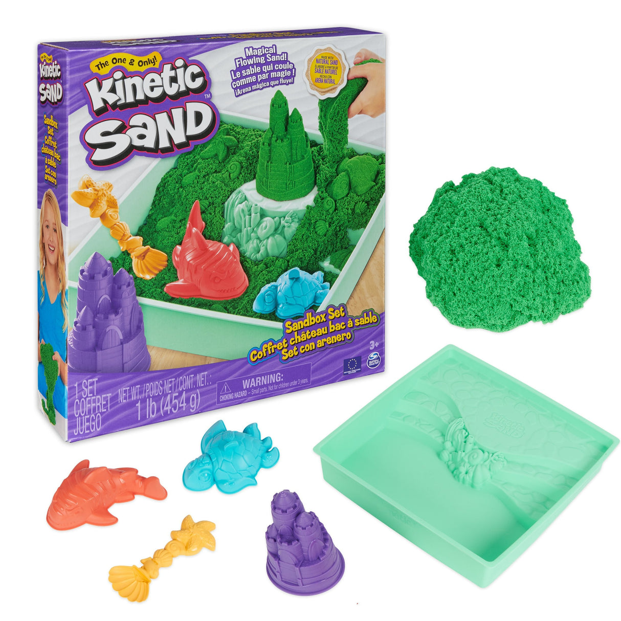 Spin Master Kinetic Sand - Sandbox Set Verde, Arena De Juego 454 Gramos De Arena 6067479