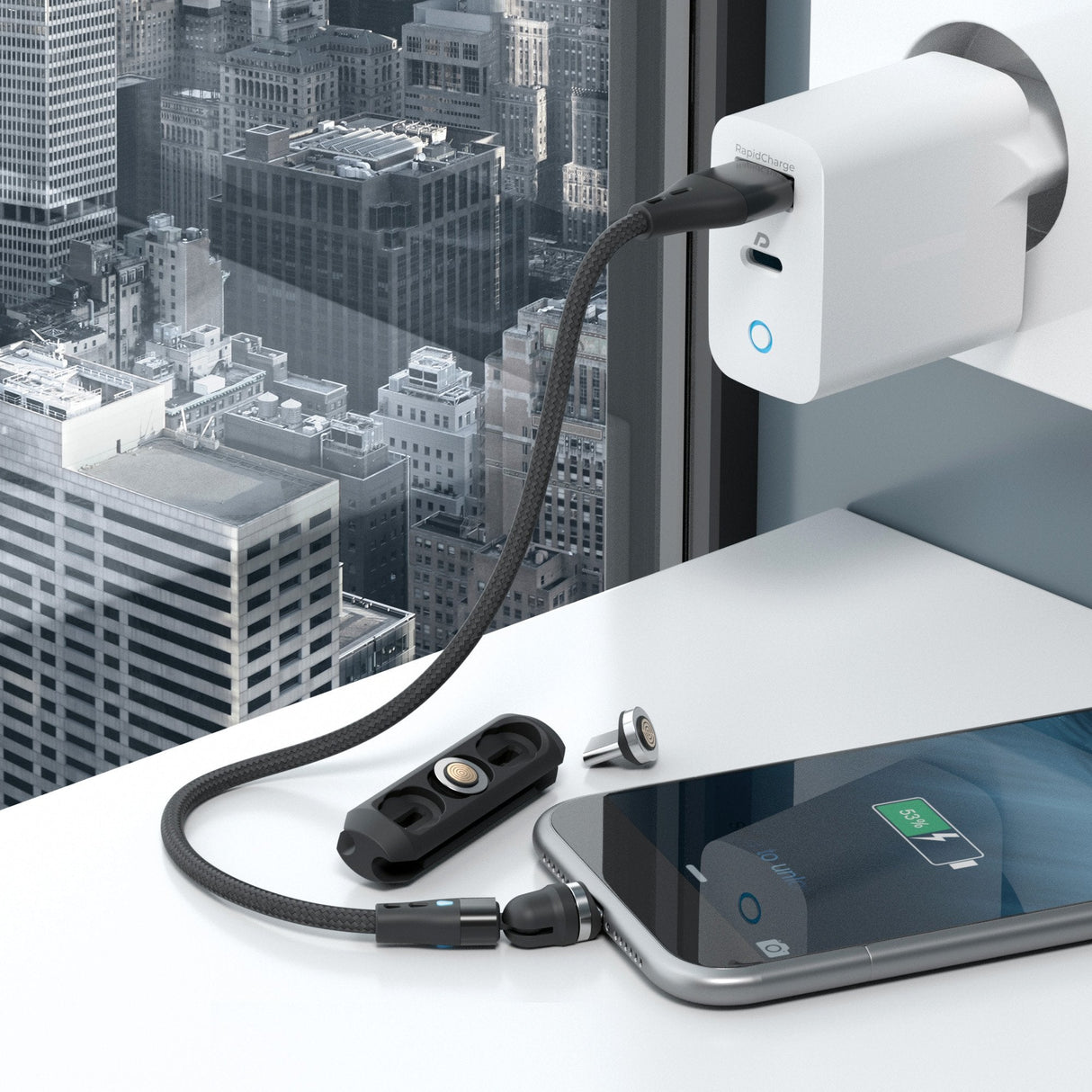 Realpower Magnetic Cable 3 Amp,0,20m,Negro Con Adaptadorn