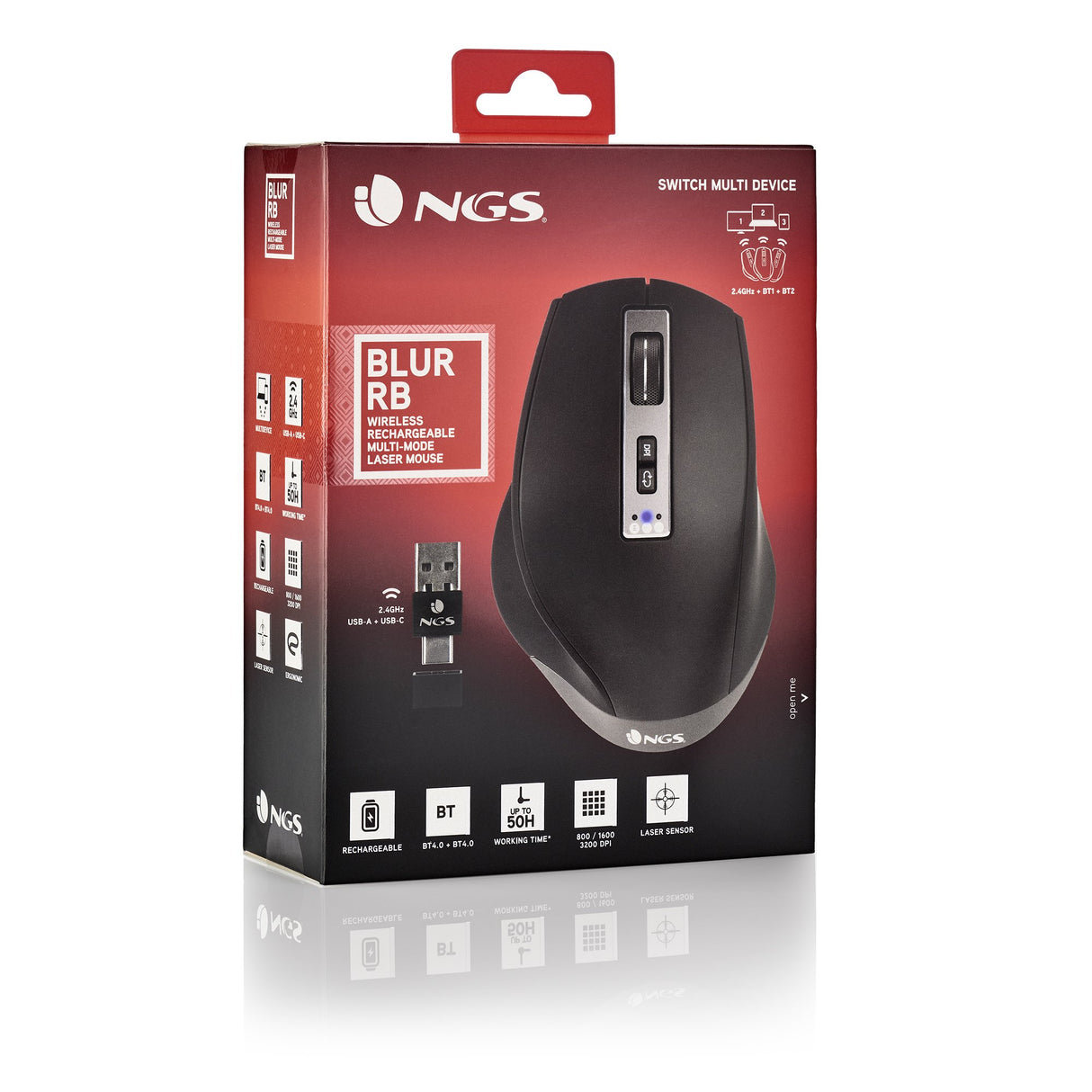 EAN 8435430619249 - NGS BLUR-RB ratón Juego mano derecha Bluetooth + USB Type-A 3200 DPI imagen 7