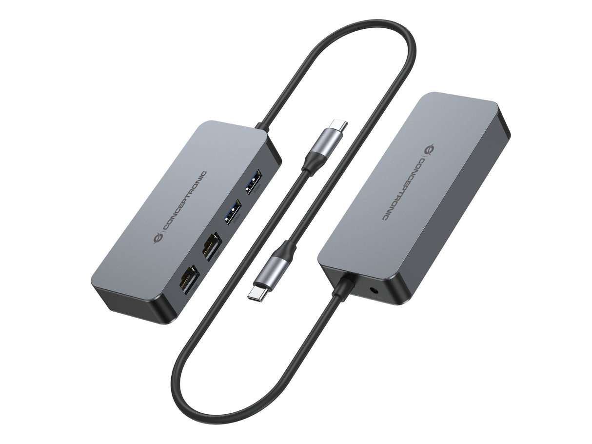 Adaptador Usb-C A Ethernet Rj45 Conceptronic Abby24g 2 Puertos Gigabit Con Hub Usb 3,2 X2 Puertos