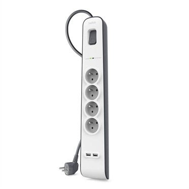 EAN 0745883643530 - Belkin BSV401CA2M limitador de tensión Negro, Blanco 4 salidas AC 2 m imagen 2