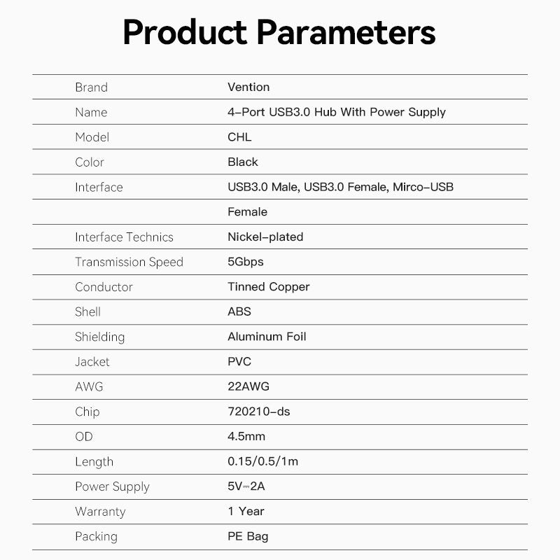 Hub Usb 3.0 Vention Chlbd 4xusb Microusb Pd 50cm