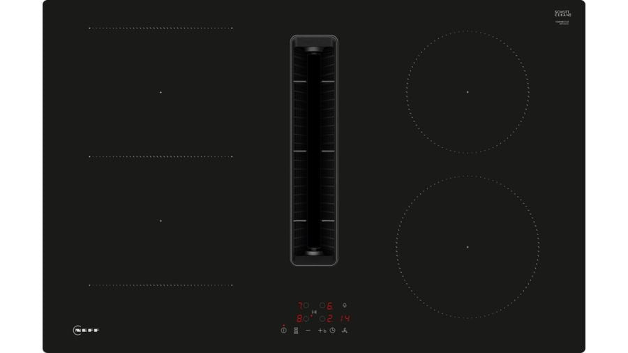 Neff V58nbs1l0 N 50, Placa De Cocina Independiente Negra, 80 Cm, Con Campana Extractora Integrada V58nbs1l0