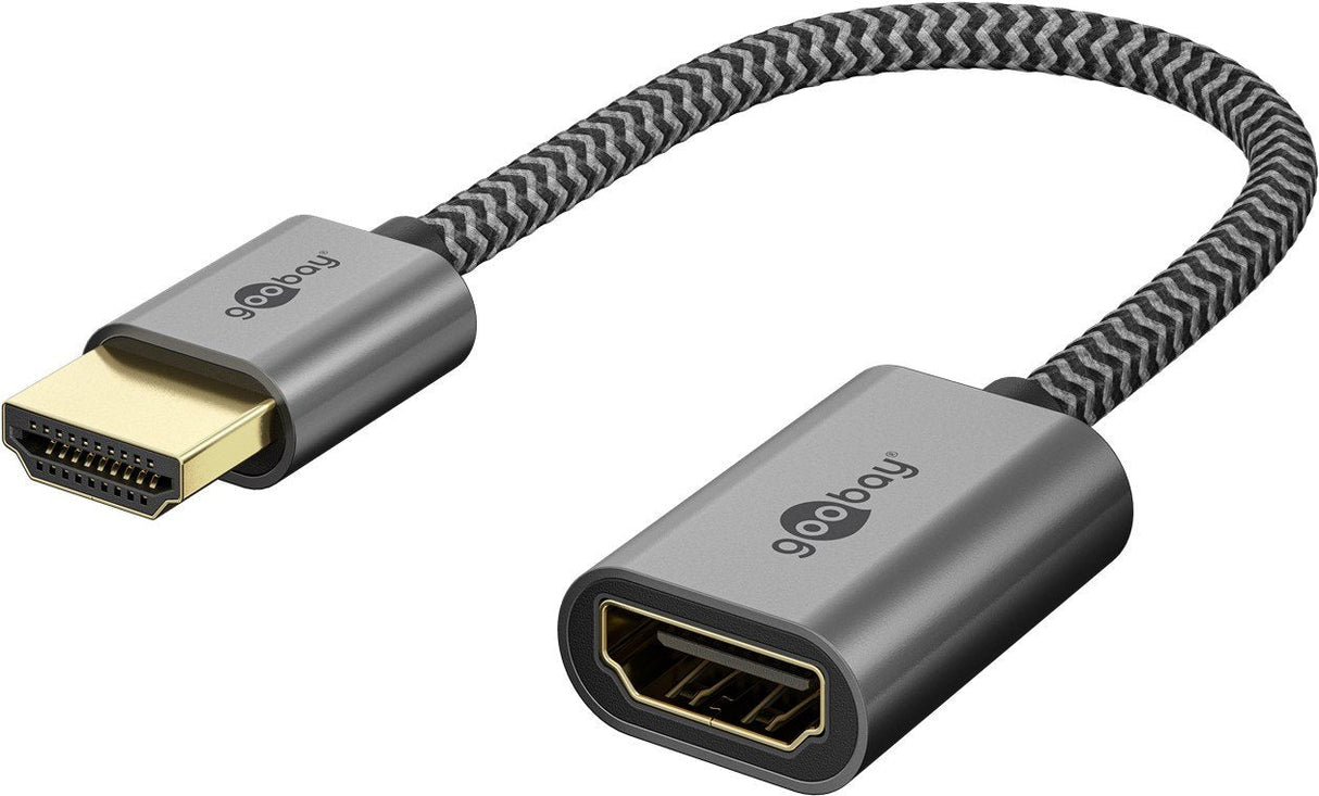 Goobay Adaptador Hdmi Ultra High Speed Flexible 8k 60 Hz, Extensión Corta Con Conectores Metálicos Dorados Y Cable Textil, Compatible Con Hdr, Arc Y 4k 120 Hz, 79145