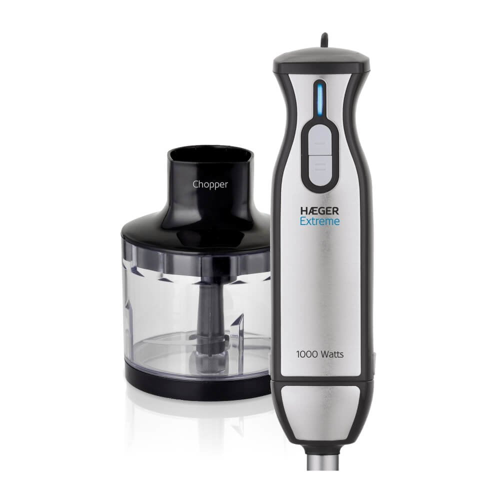 Batidora Haeger Extreme Chopper 1000w 2 Interruptores Toque Fácil/Suave Eje Desmontable Pie Acero Inox Incluye Picadora Alimentos