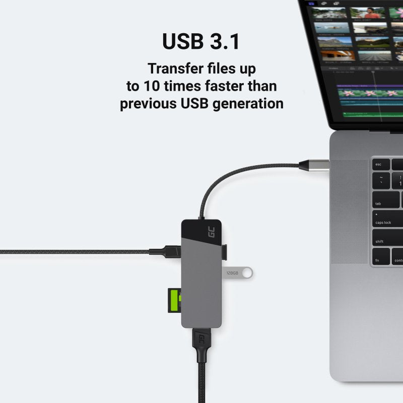 Estación De Acoplamiento Green Cell Ak50, Adaptador, Hub Usb-C 7in1 (3xusb, Hdmi, Sd (4k, Dex))