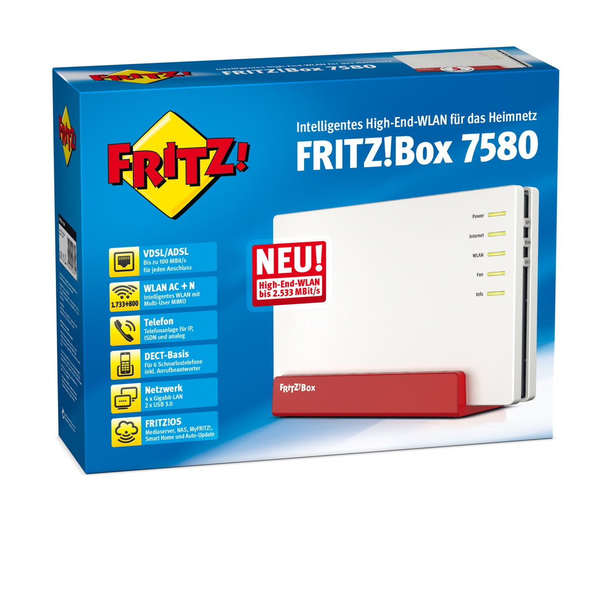 Avm Fritz! Box 7580 Wlan 2.533mbit Wlan Ac+N Con 1.733 + 800mbit S