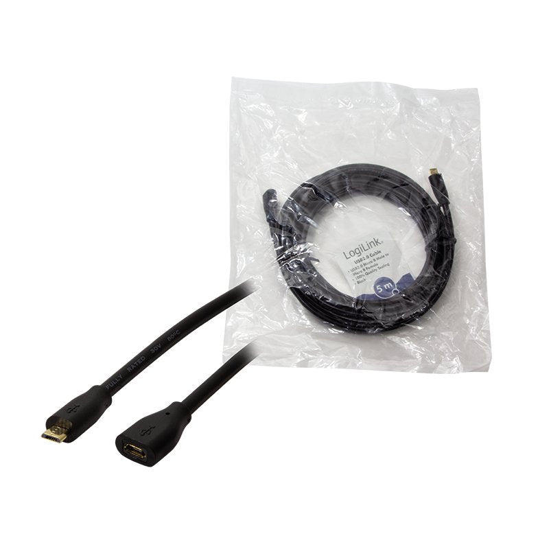 Usb 2.0 Cable, Micro-Usb M To Micro-Usb F, Negro, 5 M