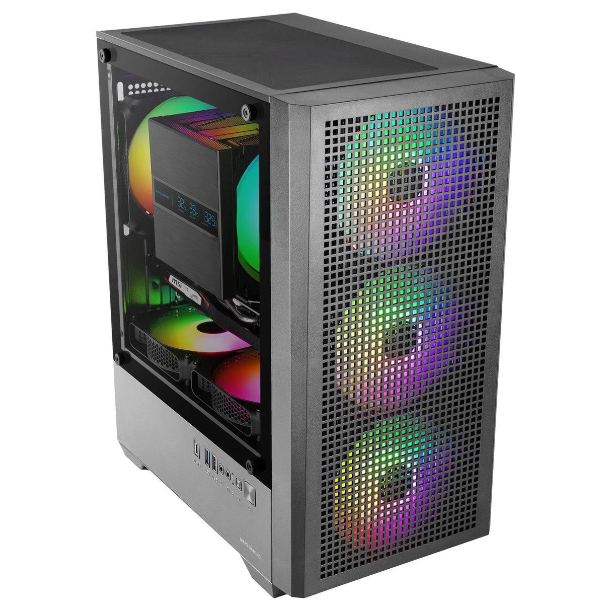 Caja Pc Microatx Mars Gaming Mc-Vector Gpu Max 282mm Cristal Templado Mesh Argb Usb-C Negra