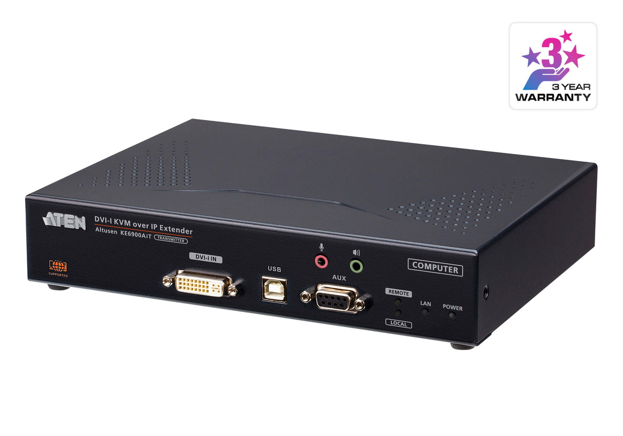 Aten Ke6900ait Extensor Kvm Transmisor Aten Transmisor De Kvm Dvi-I A Través De Ip De Una Sola Pantalla Con Acceso A Internet (Ke6900ait-Ax-G)