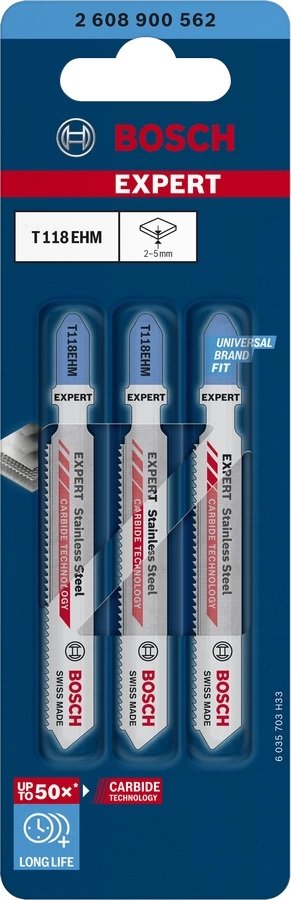 Bosch Expert Hoja De Sierra De Calar De Carburo T 118 Ehm ''Acero Inoxidable'', 3 Piezas 2608900562