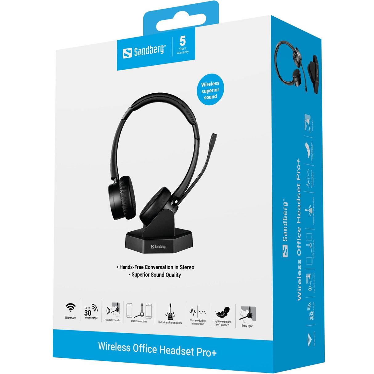 Sandberg Bluetooth Office Headset Pro+ - Kopfhörer - Kopfband - Büro/Callcenter - Schwarz - Binaural