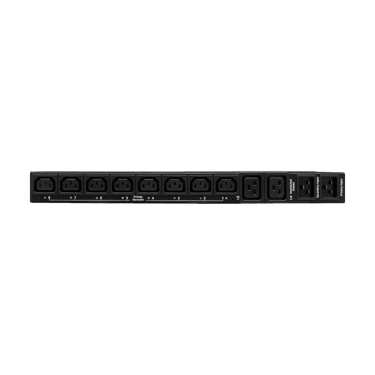 Eaton Tripp Lite 3.8kw Single-Phase Switched Automatic Transfer Switch Pdu Two 200-240v C20 Inlets 8 C13 & 2 C19 Outputs 1u Taa