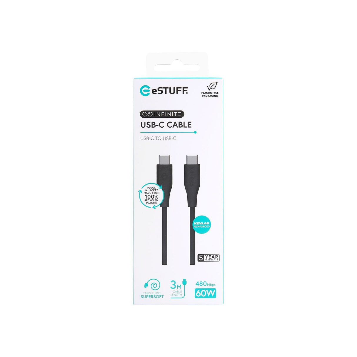 Infinite (Grs) Usb-C To Usb-C Cable 3m Black. Pvc Free Es604380