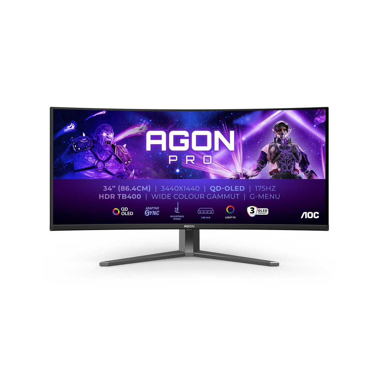 EAN 4038986112444 - AOC AGON PRO AG346UCD pantalla para PC 86,4 cm (34") 3440 x 1440 Pixeles Wide Quad HD QD-OLED Negro, Gris imagen 2