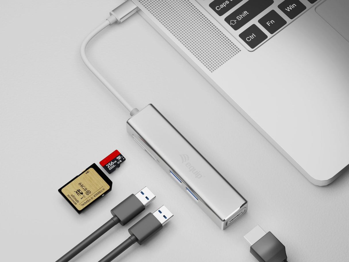 Adaptador Usb-C 5en1 Equip Hdmi 3 Puertos Usb 3.0 Lector De Tarjetas