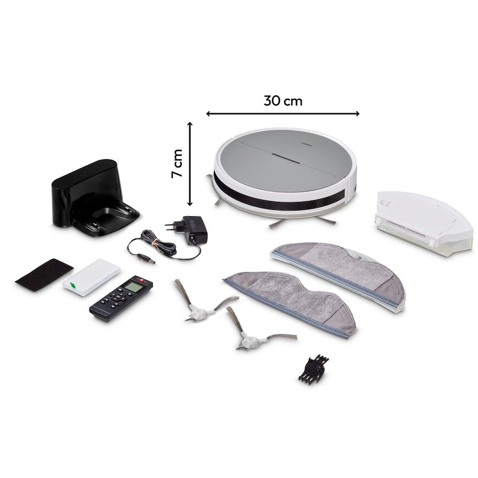Medion Robot Aspirador Con Función Mopa Y Navegación Sistemática E35 Sw (Potencia De Aspiración 2000pa, Navegación Giroscópica En Líneas S Sistemáticas, 2 Cepillos Laterales Y Sensor De Pared) 50076258