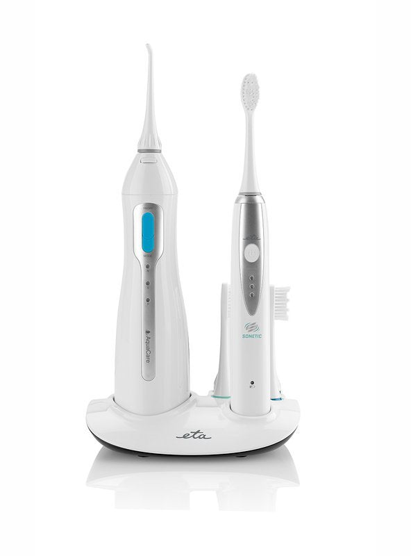 Eta Eta270790000 Centro De Cuidado Bucal Sonetic (Cepillo Dental Sonic+Irrigador Oral), 3 Modos, Batería De Larga Duración, 8 Recambios Incluidos, Blanco