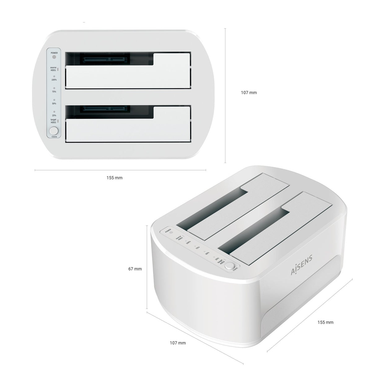 EAN 8436574707915 - AISENS ASDS-D02W base de conexión para disco duro USB 3.2 Gen 1 (3.1 Gen 1) Type-B Blanco imagen 4