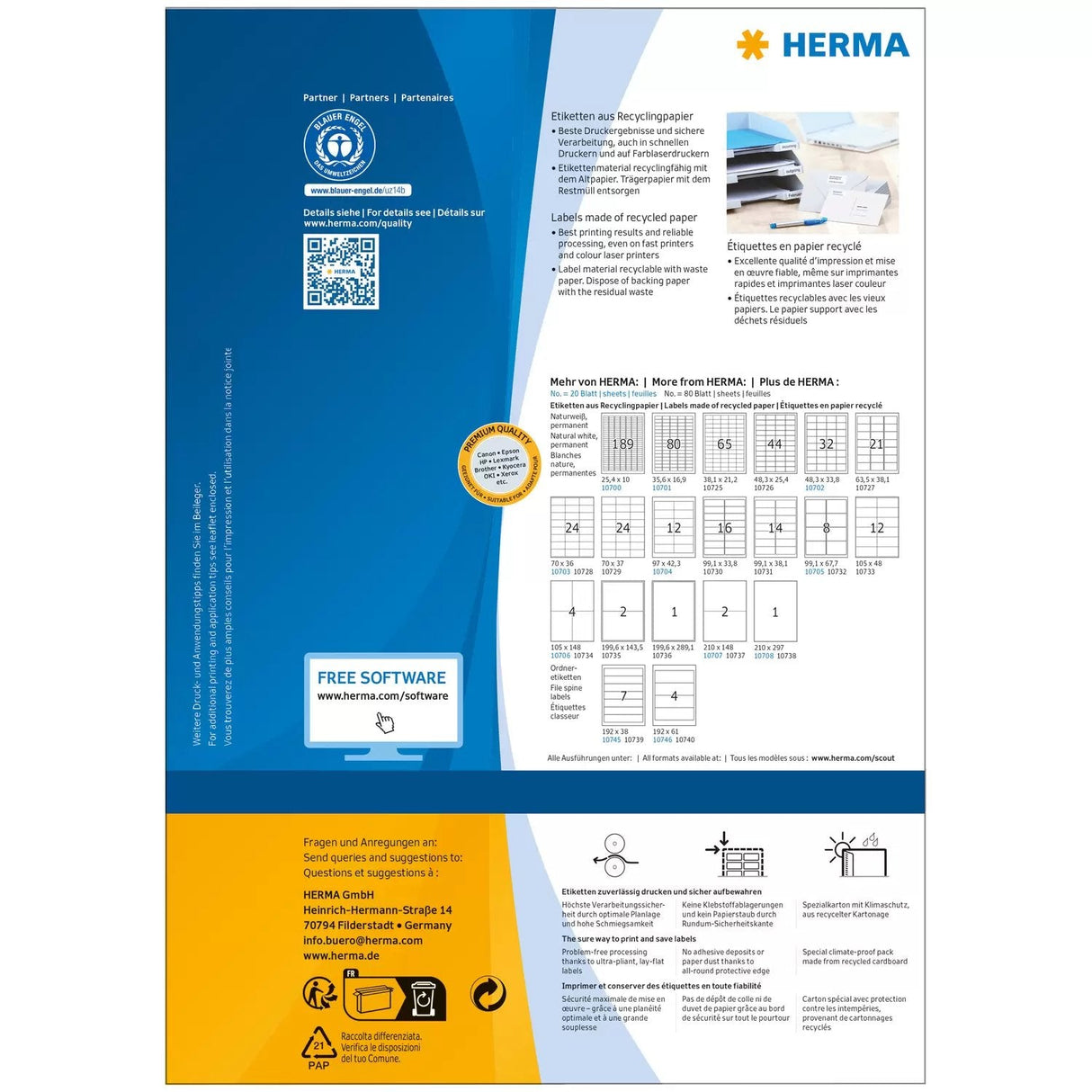 Etiquetas Herma A4 210x148 Mm Rec.Blue Angel 160 Uds.