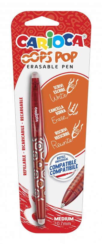 Carioca Oops Boligrafo Borrable - Tinta Termo Sensible - Empuñadura Texturizada - Punta De 0.7mm - Doble Goma -