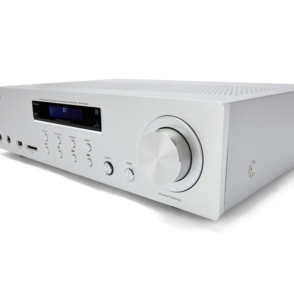 Amplificador Aiwa Amu-120bt Plata 2xcanales/Chasis Metal/2xout 60w/Bt 5.0/Usb/Sd Amu-120btsr