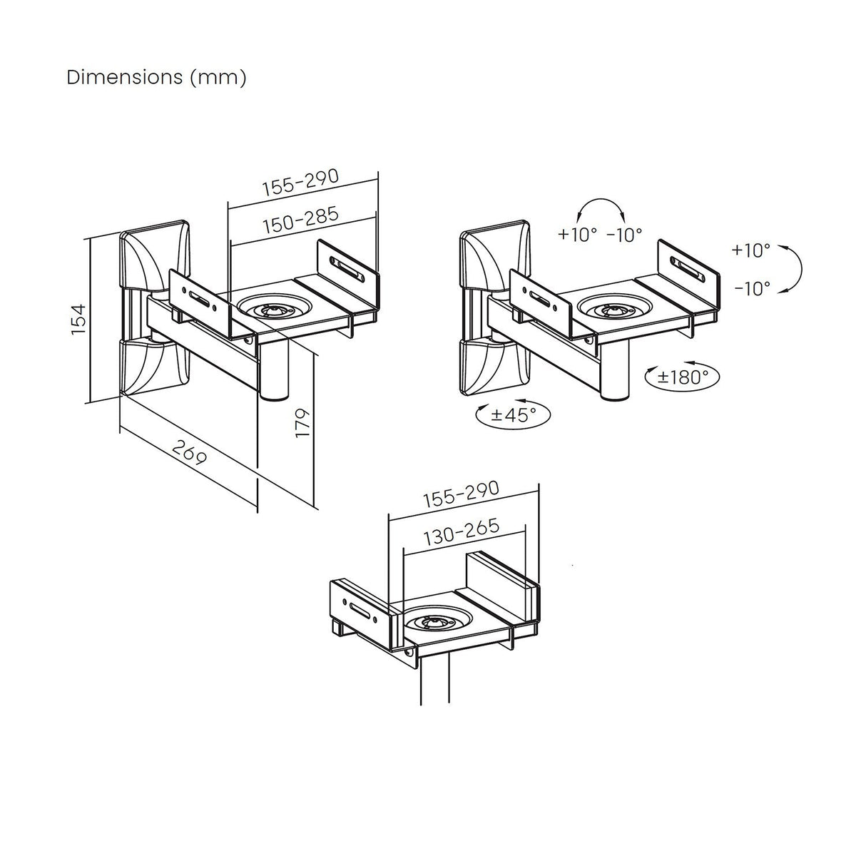 Aisens Soporte Universal De Pared Giratorio E Inclinable Para Altavoces, Negro