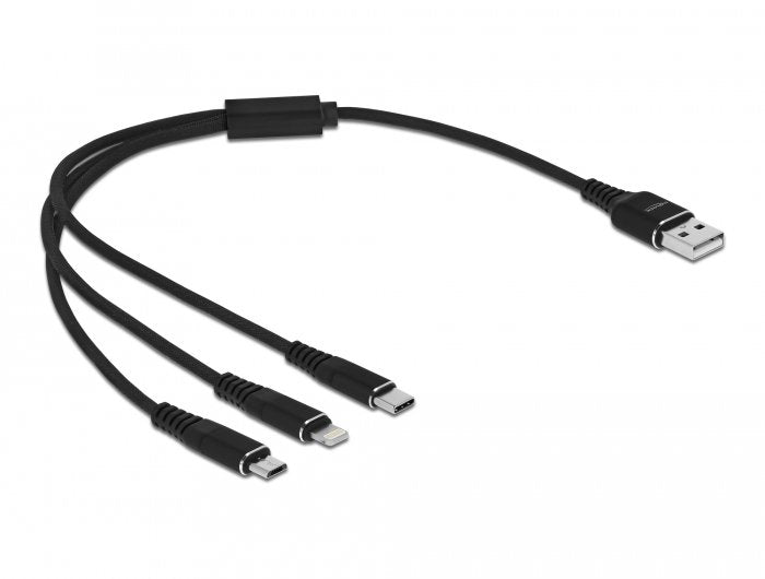 Delock Cable Usb 3 In 1 Para Lightning/Microusb/Type-C 30 Cm Negro