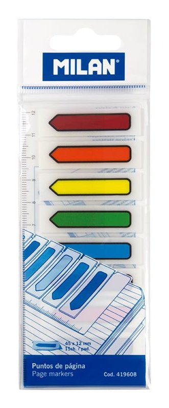 Milan Bloc 120 Marcadores De Páginas Adhesivos Flecha De Plástico Transparente C/Surtidos
