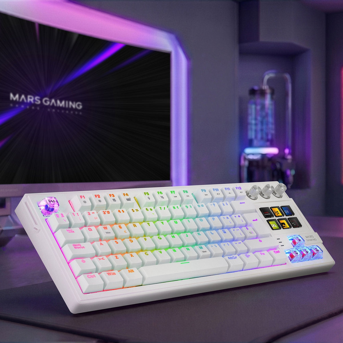 Teclado Gaming Mecánico Mars Gaming Mk-Master Switch Rojo Blanco Incluye Smartdeck