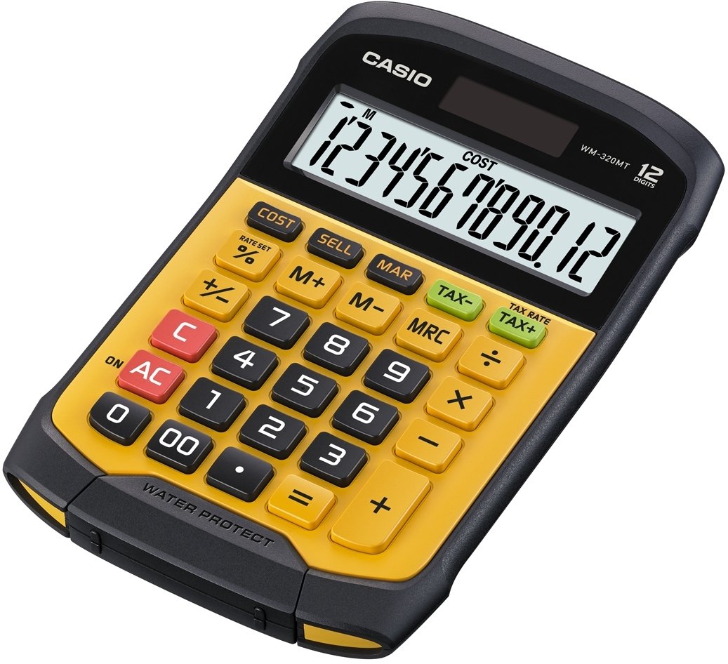 Casio Calculadora De Sobremesa Amarillo Y Negro 12 Dígitos Resistente Al Agua Y Al Polvo Wm-320mt