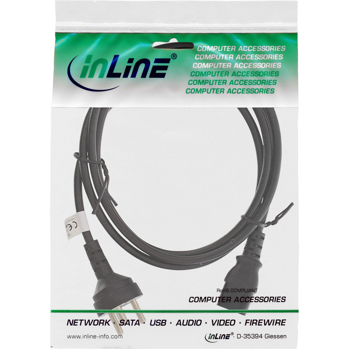Cable De Alimentación Inline Dinamarca, Negro, 3 M