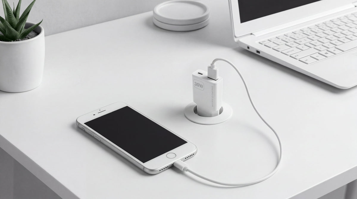 Cargador Usb Gan Mars Gaming Md-Gan30w 30w 1xusb-C 1xusb-A Pd Color Blanco