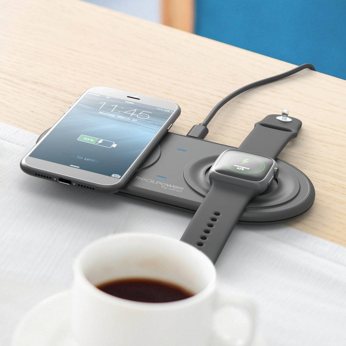 EAN 4040895010605 - RealPower ChargeAIR Duo Smartphone, Reloj inteligente Negro USB Interior imagen 5