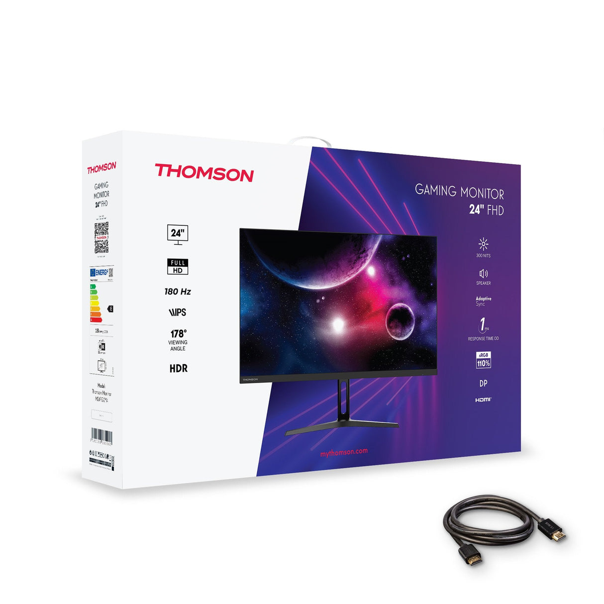 Monitor Thomson Gaming 24"Fhd 1920x1080 180hz 1ms 2*Hdmi/1*Dp Negro